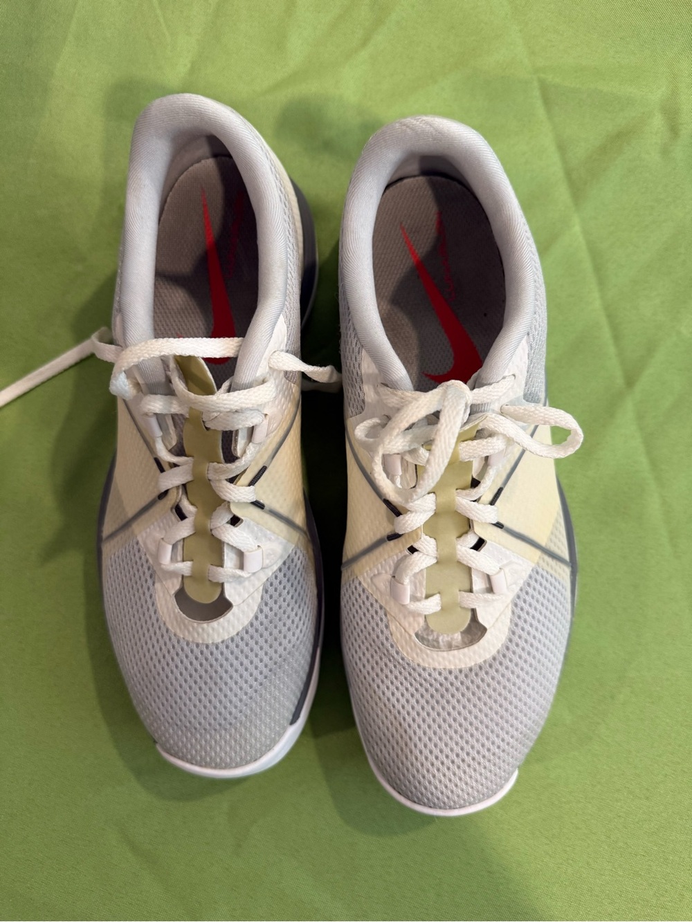 Nike Women’s White Gray Athletic Golf Shoes with Red Swoosh